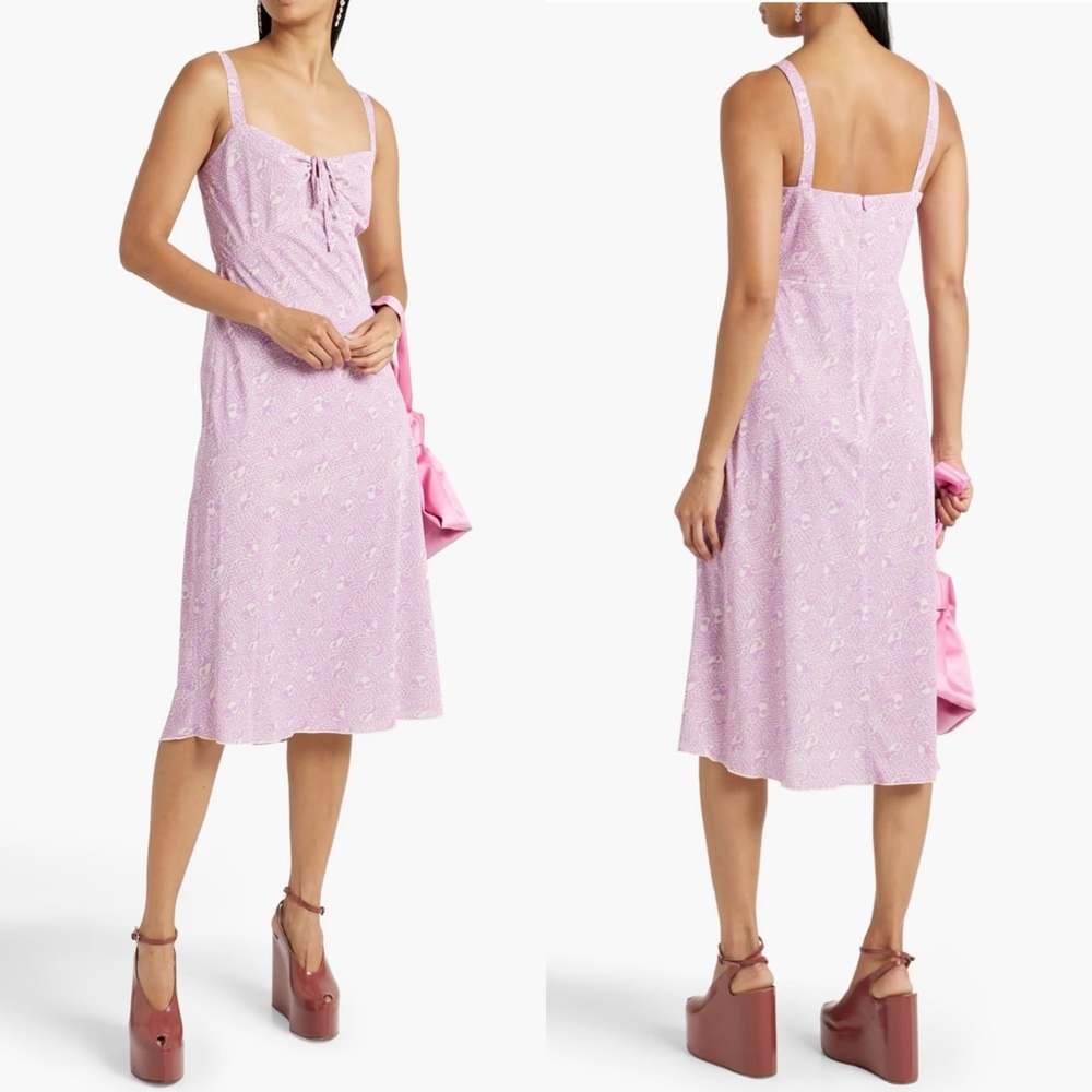 NWOT ANNA SUI Lilac Printed Satin Midi Dress Sz 0 Soft Girl Cottagecore Romantic